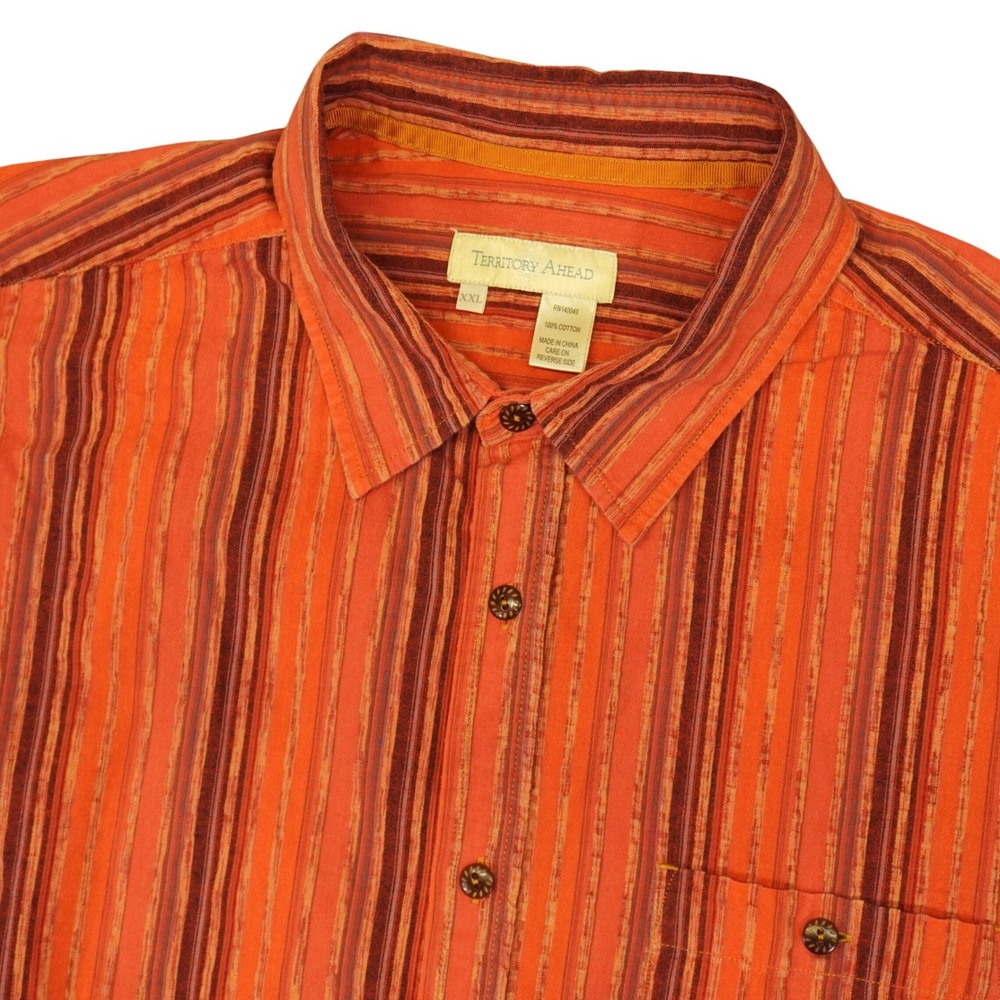 Territory Ahead Shirt Mens XXL Orange Striped Short Sleeve Button Down Southwest